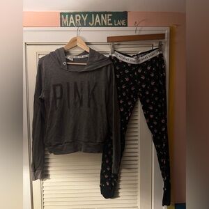 Victoria's Secret Gray Hoodie and Black Floral Pants size extra small